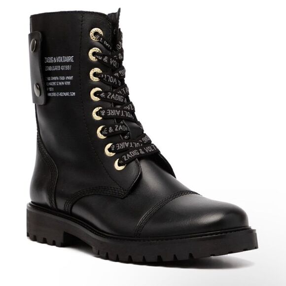 Zadig & Voltaire Joe Smooth Cowskin side print combat moto boot French 37/6-6.5 - Picture 1 of 16